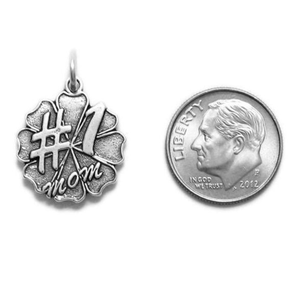 LOVELY "#1 MOM" FLOWER PETAL CHARM IN STERLING SILVER - Picture 2 of 2